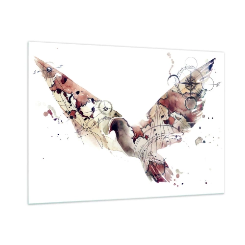 Glasbild - Bild auf glas - Abstrakte Flügel im künstlerischen Stil auf weißem Hintergrund - 100x70cm - Ein Overhead-Wanderer - Moderne Wanddekoration für Wohnzimmer und Schlafzimmer ARTTOR