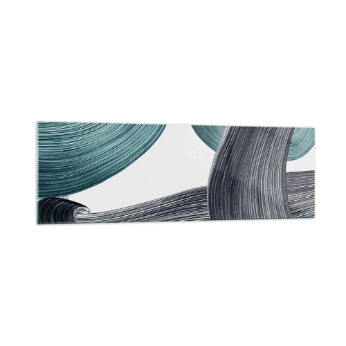 Glasbild - Bild auf glas - Fließende abstrakte Linien in Grün- und Grautönen - 160x50cm - Smaragdgrüne und schwarze Pfade - Moderne Wanddekoration für Wohnzimmer und Schlafzimmer ARTTOR