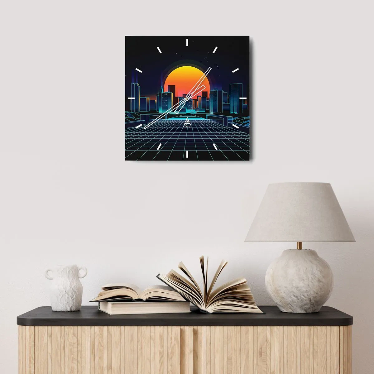 Wanduhr - Glasuhr - Futuristische Skyline im Neon-Stil - 30x30cm - Willst du immer noch zu Real gehen? - Moderne Wanddekoration für Wohnzimmer und Schlafzimmer ARTTOR