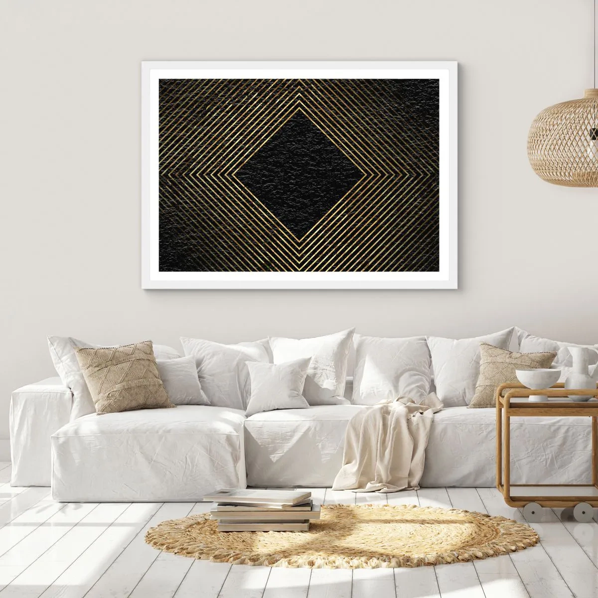 Poster in einem weißen Rahmen - Geometrie im glamourösen Stil - 100x70 cm