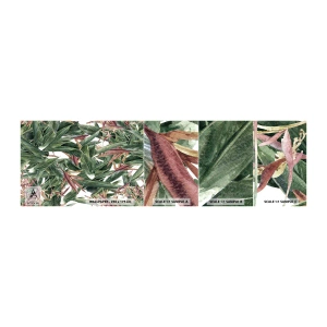 Fototapetenmuster Standard Eco - Smaragd-lila Dickicht - Blumen, Hawaii, Blätter - 100x30 cm