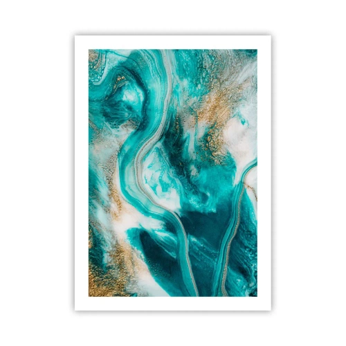 Poster - Eine abstrakte Komposition in Türkis- und Goldtönen. - 50x70cm - Der Fluss aus Gold - Moderne Wanddekoration für Wohnzimmer und Schlafzimmer ARTTOR