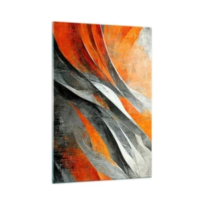 Glasbild - Bild auf glas - Abstrakte Linien in Orange- und Grautönen - 70x100cm - Hitze und Kälte - Moderne Wanddekoration für Wohnzimmer und Schlafzimmer ARTTOR