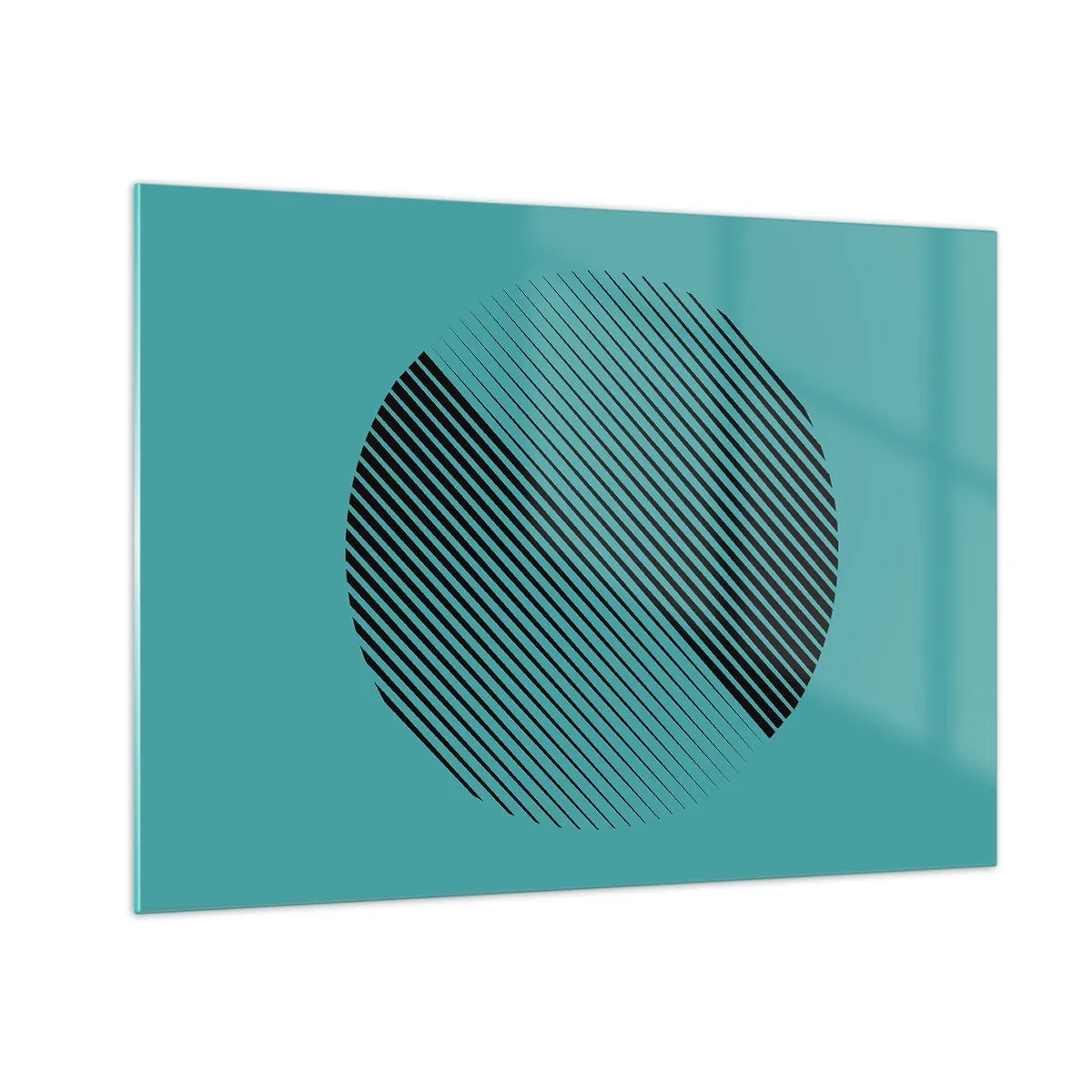 Glasbild - Bild auf glas - Schwarze Linien bilden einen Kreis auf türkisfarbenem Hintergrund - 70x50cm - Kreis – eine geometrische Variante - Moderne Wanddekoration für Wohnzimmer und Schlafzimmer ARTTOR