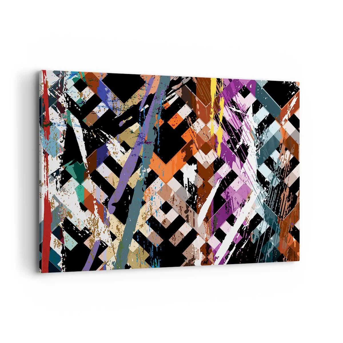 Bild auf Leinwand - Leinwandbild - Abstrakte Komposition mit farbigen Linien auf schwarzem Hintergrund - 100x70cm - Quadriert - Moderne Wanddekoration für Wohnzimmer und Schlafzimmer ARTTOR