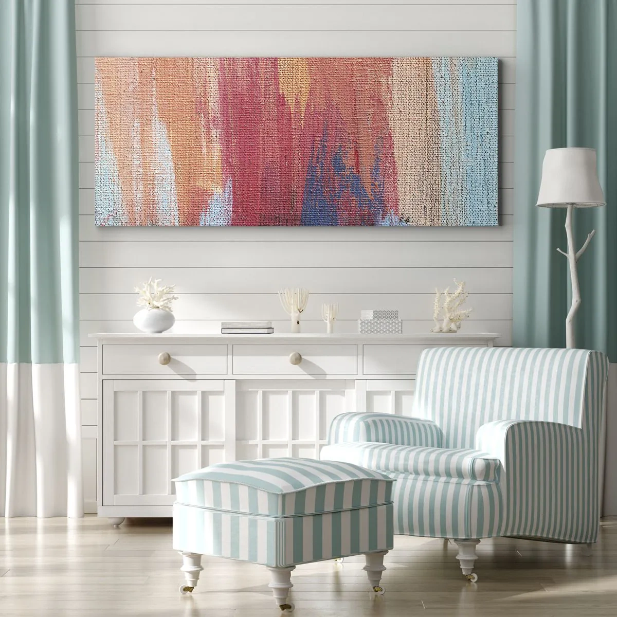 Bild auf Leinwand - Leinwandbild - Renne den Regenbogen hinunter - 90x30 cm