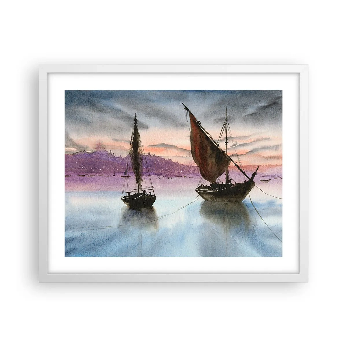 Poster in einem weißen Rahmen - Abend am Hafen - 50x40 cm