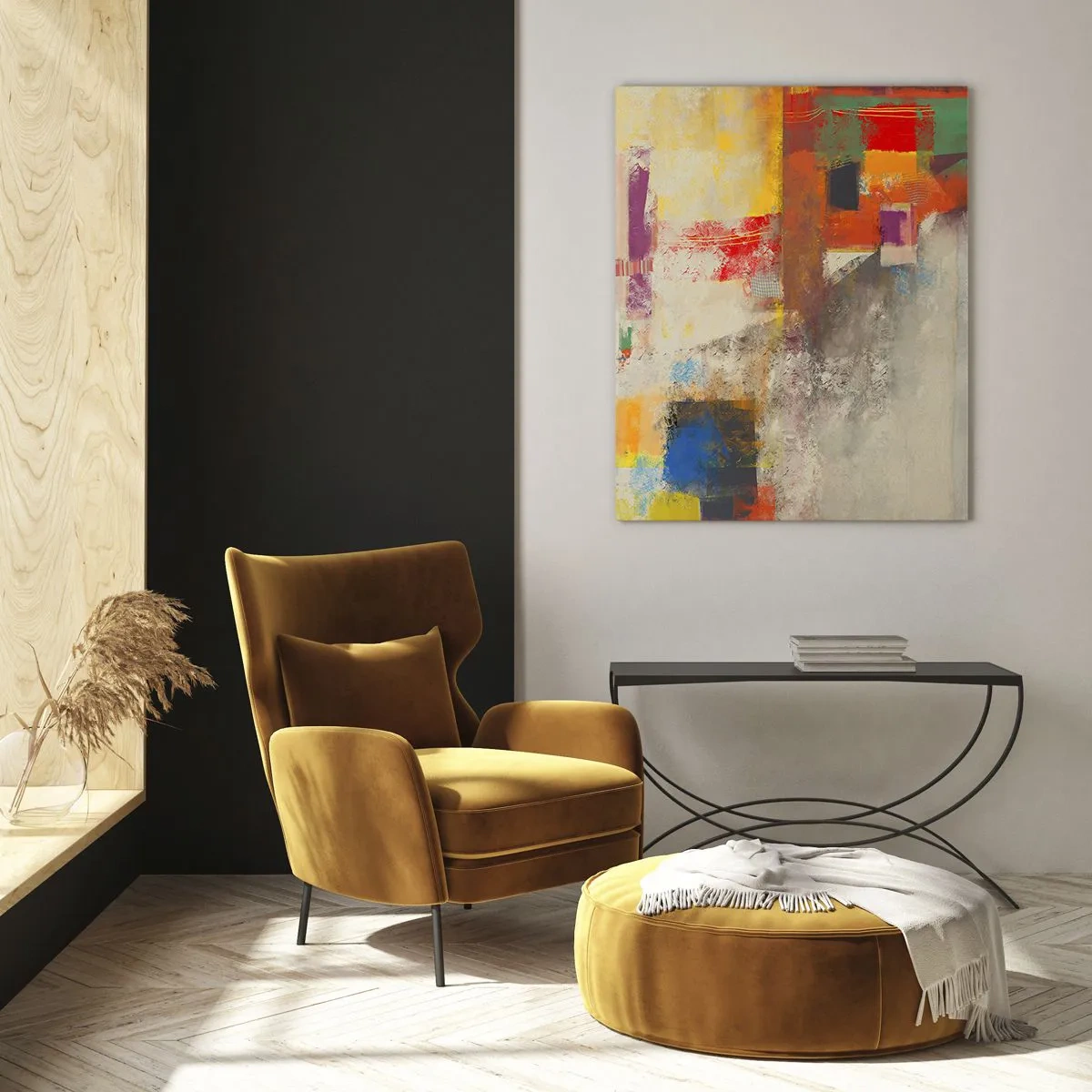 Glasbild - Bild auf glas - Bunte Abstraktion mit geometrischen Formen - 70x100cm - Geometrie der Farben - Moderne Wanddekoration für Wohnzimmer und Schlafzimmer ARTTOR