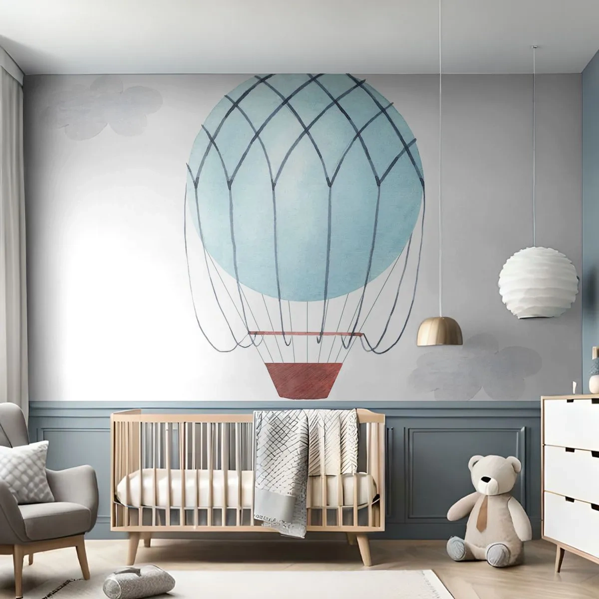 Fototapete Premium Sand - Ganz in den Wolken - Kinder, Ballon, Minimalismus - 100x70 cm