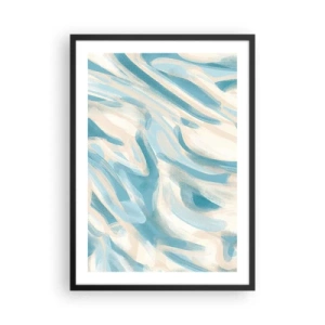 Poster in einem schwarzem Rahmen - Abstrakte Wellen in Blau- und Beigetönen - 50x70cm - Frühlingsbrisen - Moderne Wanddekoration für Wohnzimmer und Schlafzimmer ARTTOR