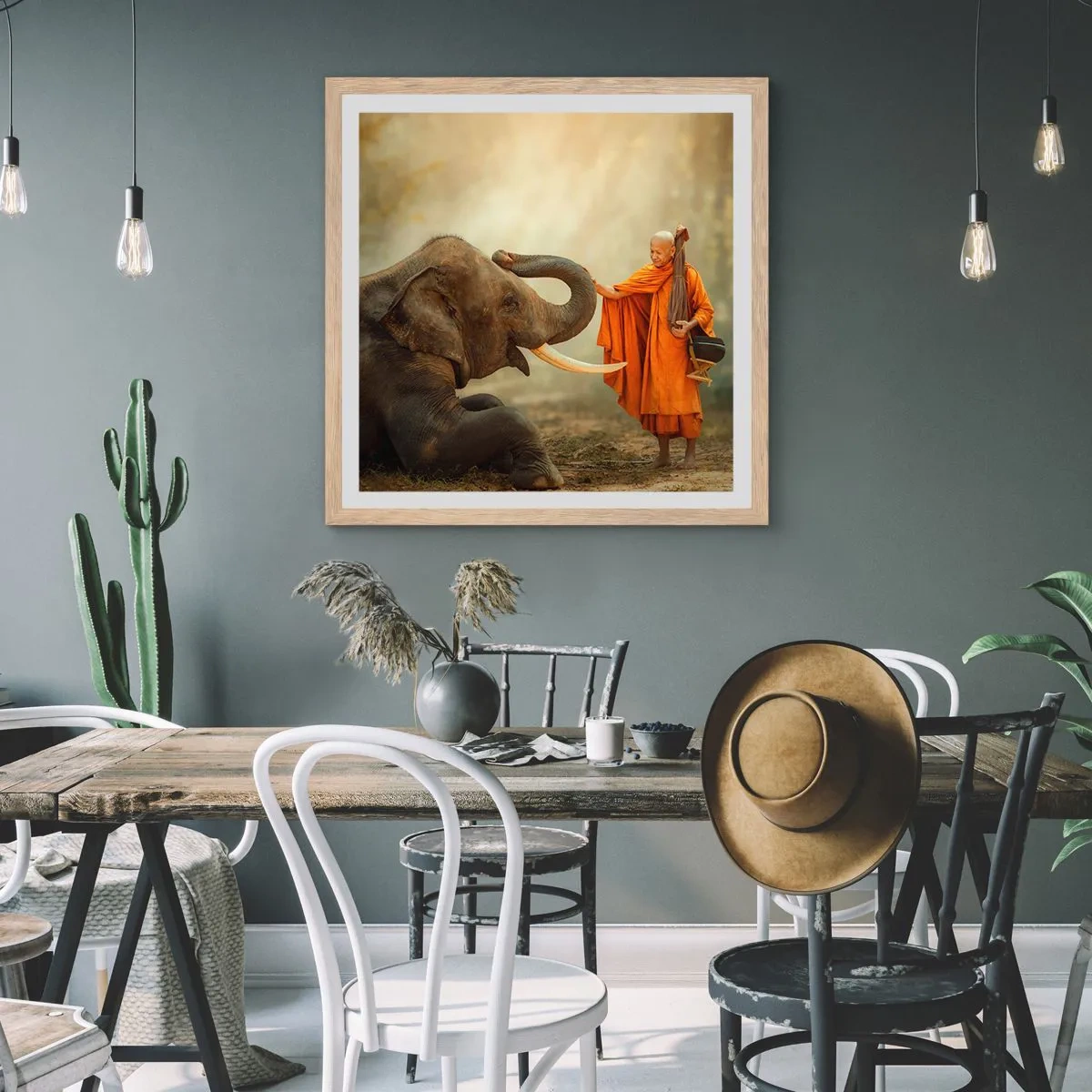 Poster in einem Rahmen aus heller Eiche - Treffen unterwegs - 30x30 cm