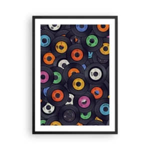 Poster in einem schwarzem Rahmen - Eine Sammlung bunter Vinyl-Schallplatten - 50x70cm - Farben der Klassiker - Moderne Wanddekoration für Wohnzimmer und Schlafzimmer ARTTOR