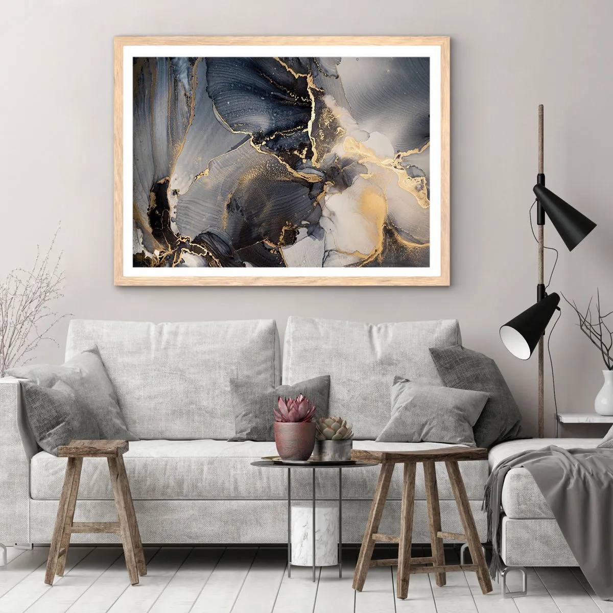 Poster in einem Rahmen aus heller Eiche - Leben aus Stein - 100x70 cm