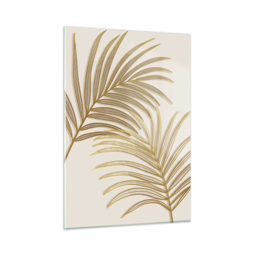 Glasbild - Bild auf glas - Goldene Palmblätter auf hellem Hintergrund - 50x70cm - Goldene Palme! - Moderne Wanddekoration für Wohnzimmer und Schlafzimmer ARTTOR