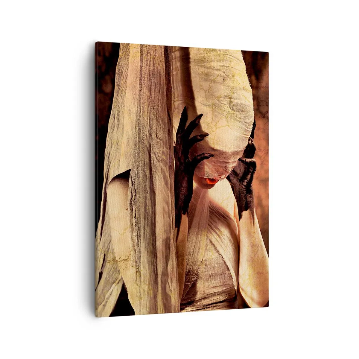 Bild auf Leinwand - Leinwandbild - Eine Frau mit Schleier und geheimnisvollem Styling vor dunklem Hintergrund - 50x70cm - Zwischen Gut und Böse - Moderne Wanddekoration für Wohnzimmer und Schlafzimmer ARTTOR
