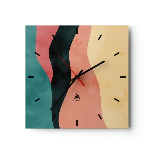 Wanduhr - Glasuhr - Abstrakte Wellen in Pastellfarben - 30x30cm - Konforme Nichtkonformität - Moderne Wanddekoration für Wohnzimmer und Schlafzimmer ARTTOR
