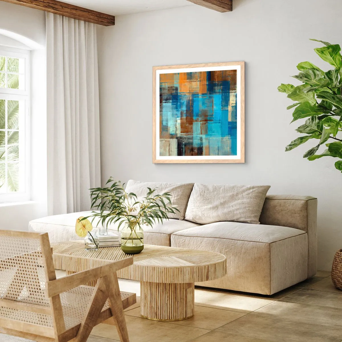 Poster in einem Rahmen aus heller Eiche - Durch den blauen Schleier - 50x50 cm