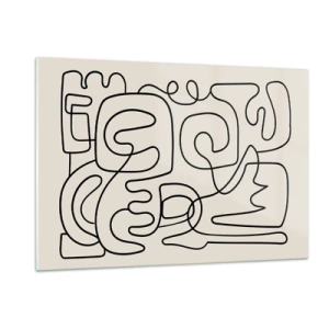 Glasbild - Bild auf glas - Schwarze abstrakte Linien bilden ein komplexes Muster auf Beige - 120x80cm - Folge der Spur - Moderne Wanddekoration für Wohnzimmer und Schlafzimmer ARTTOR