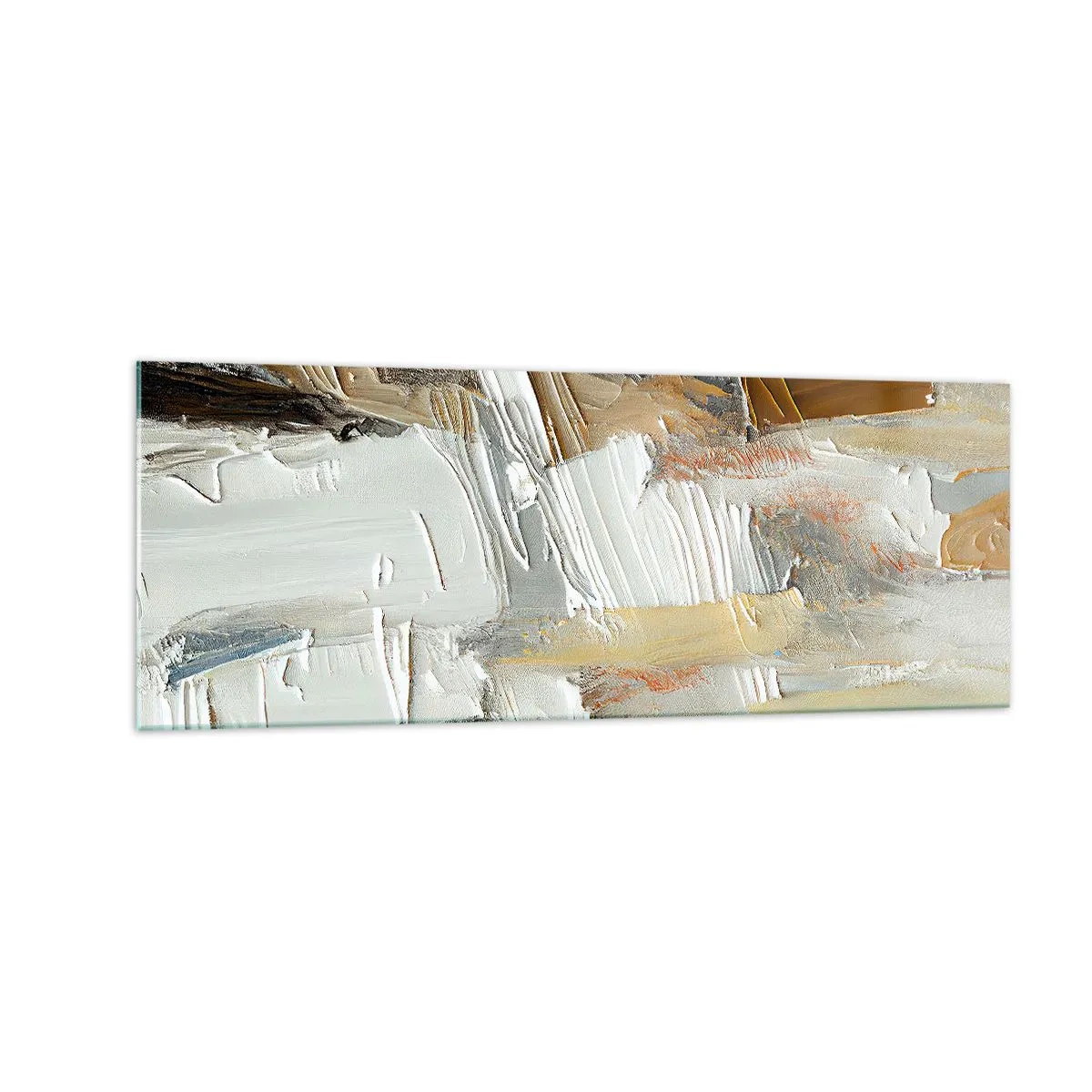 Glasbild - Bild auf glas - Texturale Abstraktion in Erdtönen und Weiß - 140x50cm - Bunte Schichten - Moderne Wanddekoration für Wohnzimmer und Schlafzimmer ARTTOR