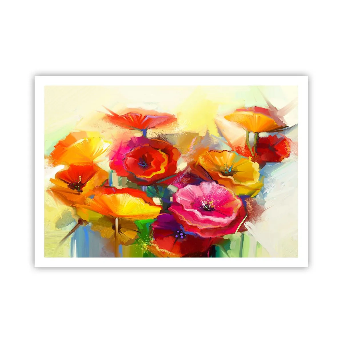 Poster - Bunte abstrakte Blumen auf hellem Hintergrund - 100x70cm - Nicht nur rot - Moderne Wanddekoration für Wohnzimmer und Schlafzimmer ARTTOR