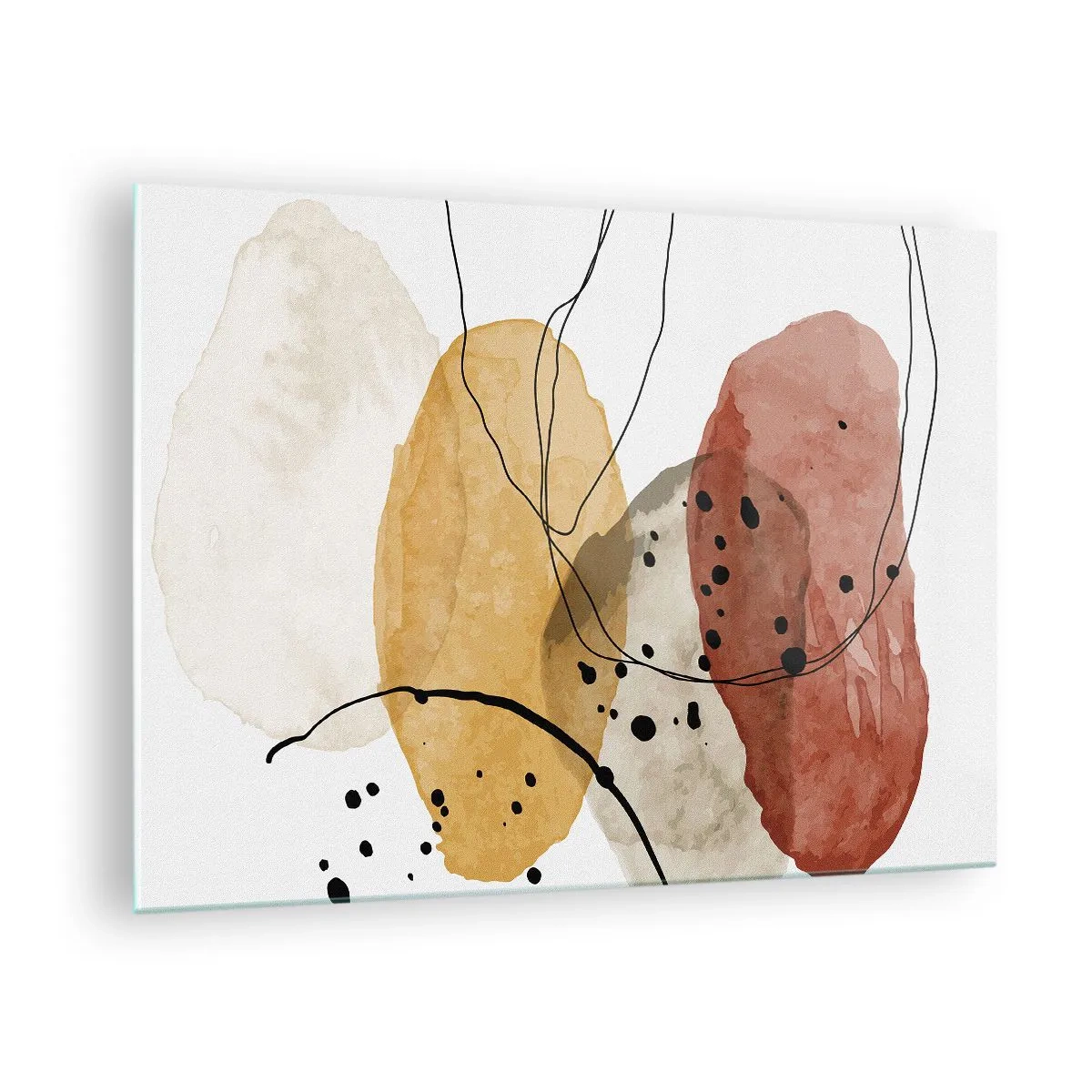 Glasbild - Bild auf glas - Abstrakte erdfarbene Flecken mit dünnen Linien - 70x50cm - Wie leichte, transparente Luft - Moderne Wanddekoration für Wohnzimmer und Schlafzimmer ARTTOR