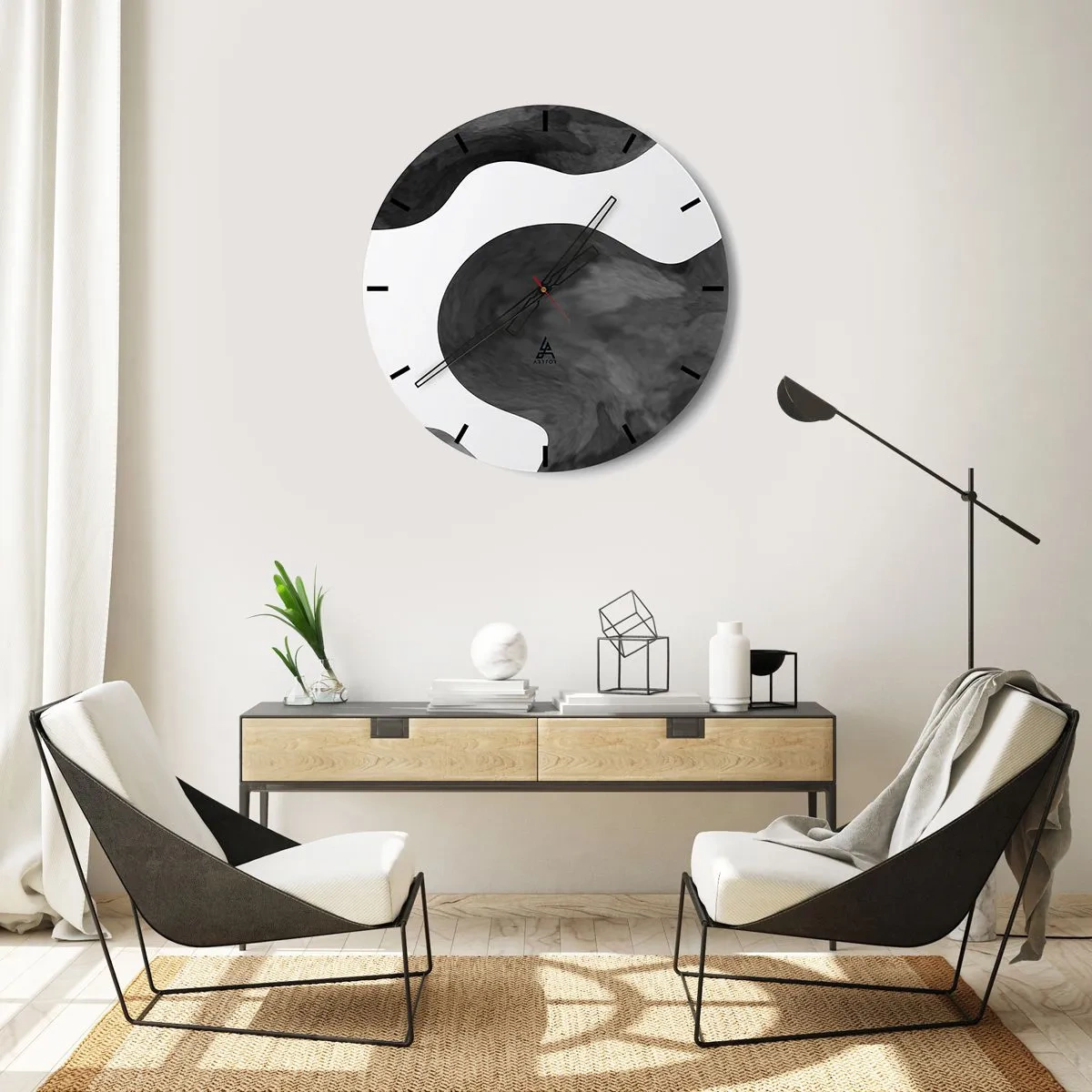 Wanduhr - Glasuhr - Abstrakte Schwarz-Weiß-Komposition im galaktischen Stil - 30x30cm - Milchstraße - Moderne Wanddekoration für Wohnzimmer, Küche und Schlafzimmer ARTTOR