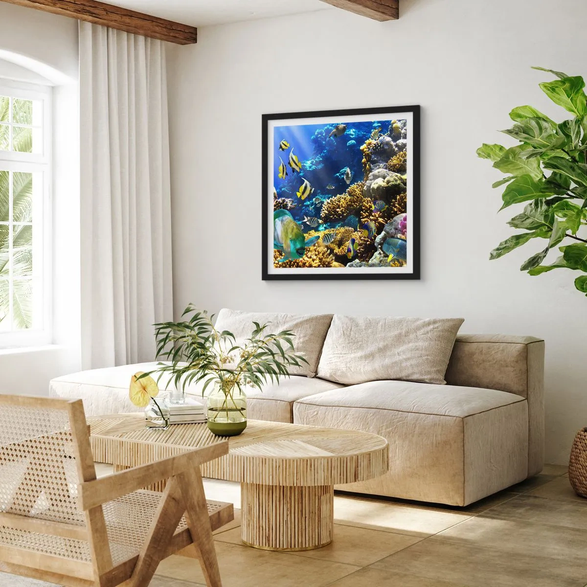 Poster in einem schwarzem Rahmen - Viel Verkehr auf dem Ferienweg - 60x60 cm