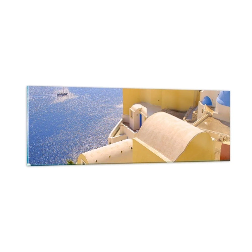 Glasbild - Bild auf glas - Griechische Landschaft in Weiß und Blau - 90x30 cm