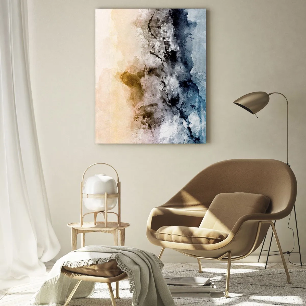 Glasbild - Bild auf glas - Abstrakte Landschaft mit Nebel und dezenten Farben - 70x100cm - In einer Nebelwolke ertrunken - Moderne Wanddekoration für Wohnzimmer und Schlafzimmer ARTTOR