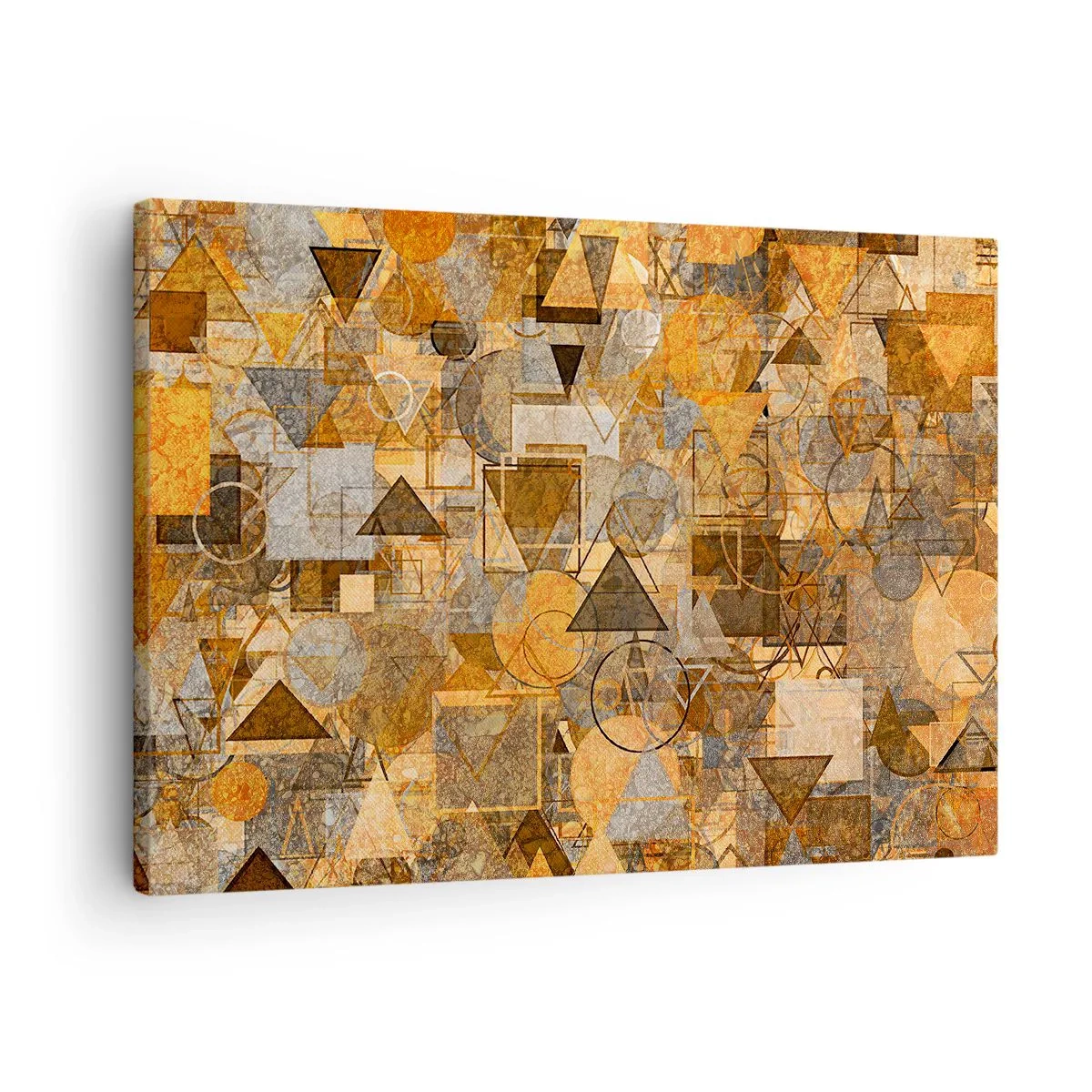 Bild auf Leinwand - Leinwandbild - Abstrakte geometrische Muster in Goldtönen - 70x50cm - Die Welt in Form - Moderne Wanddekoration für Wohnzimmer und Schlafzimmer ARTTOR
