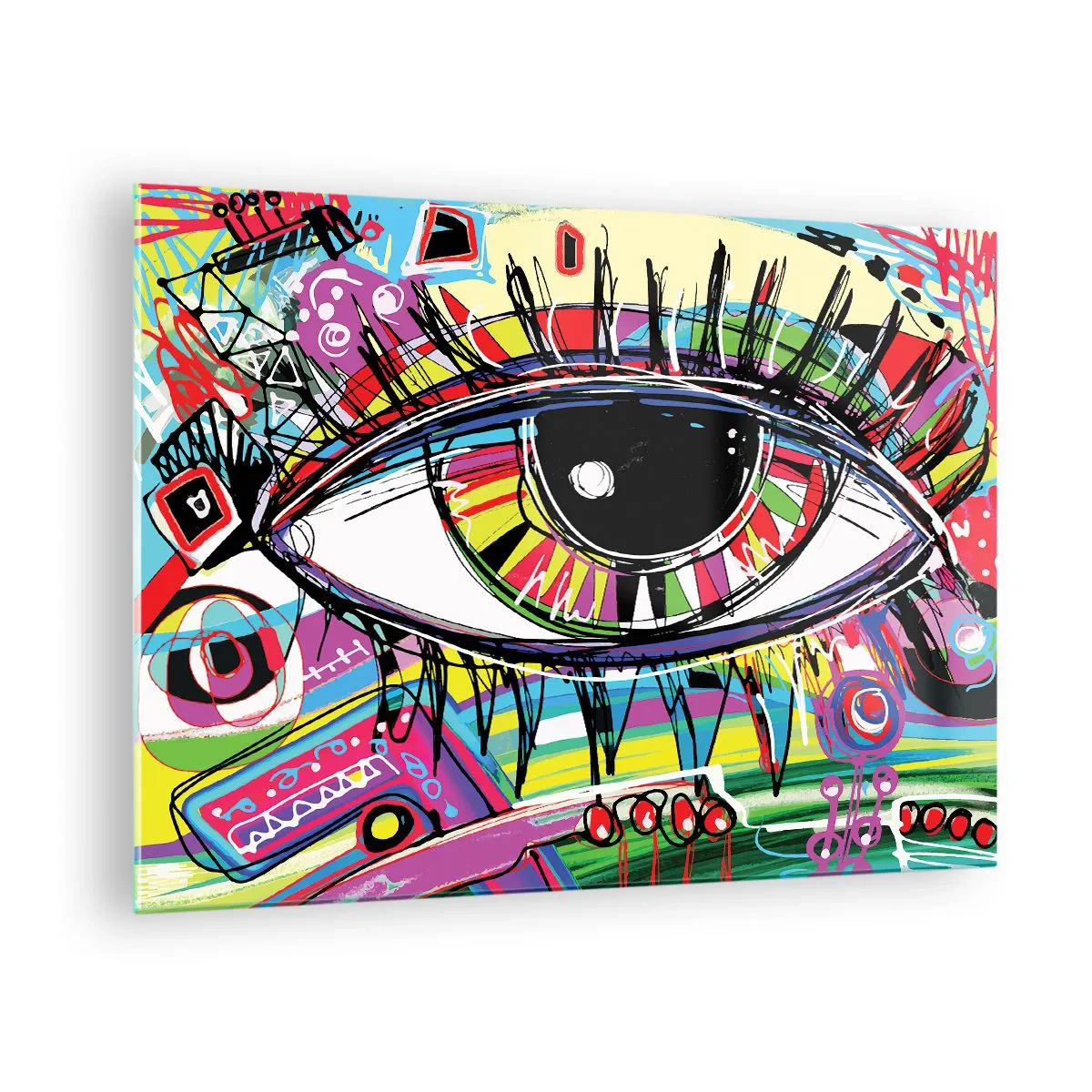 Glasbild - Bild auf glas - Buntes Auge im abstrakten Stil - 70x50cm - Buntes Auge - bunte Seele - Moderne Wanddekoration für Wohnzimmer und Schlafzimmer ARTTOR