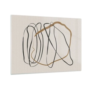 Glasbild - Bild auf glas - Eine ausdrucksstarke Linienkomposition in Schwarz und Braun auf hellem Hintergrund. - 70x50cm - Komposition – Looptanz - Moderne Wanddekoration für Wohnzimmer und Schlafzimmer ARTTOR