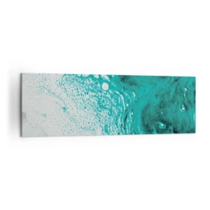 Bild auf Leinwand - Leinwandbild - Abstrakte Komposition in Türkistönen auf weißem Hintergrund - 160x50cm - Verschmelzen in Weiß und Türkis - Moderne Wanddekoration für Wohnzimmer und Schlafzimmer ARTTOR