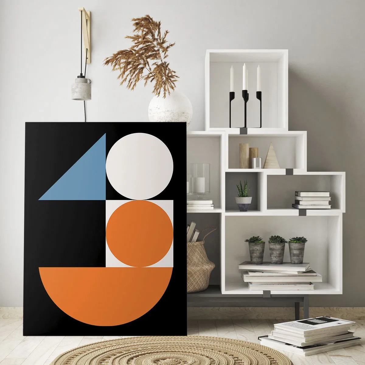 Glasbild - Bild auf glas - Geometrische Figuren in abstrakter Anordnung - 50x70cm - Bebilderte Anordnung - Moderne Wanddekoration für Wohnzimmer und Schlafzimmer ARTTOR