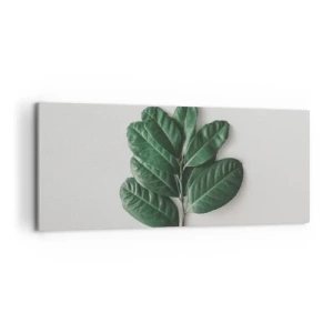 Bild auf Leinwand - Leinwandbild - Ein Zweig grüner Blätter auf hellem Hintergrund - 120x50cm - Eine Zeichnung purer Natur - Moderne Wanddekoration für Wohnzimmer und Schlafzimmer ARTTOR