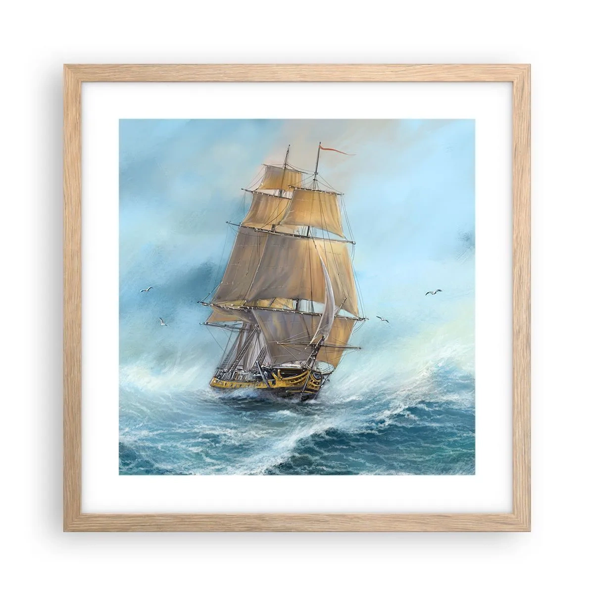 Poster in einem Rahmen aus heller Eiche - Über die Wellen gleiten - 40x40 cm