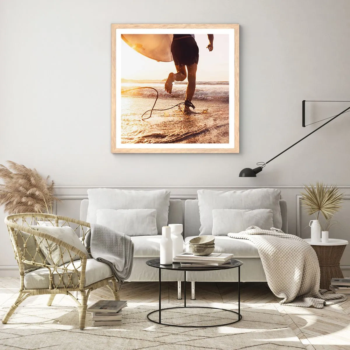 Poster in einem Rahmen aus heller Eiche - Um die Welle zu treffen - 40x40 cm