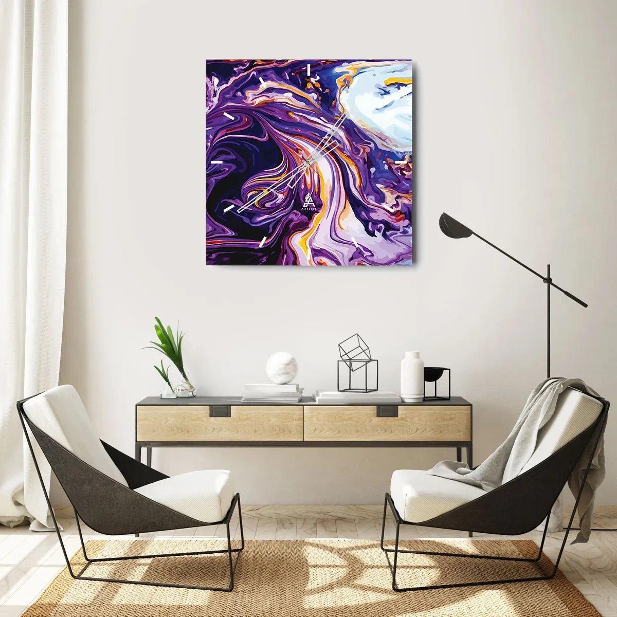 Wanduhr - Glasuhr - Die Falte ist lila geworden - 40x40 cm