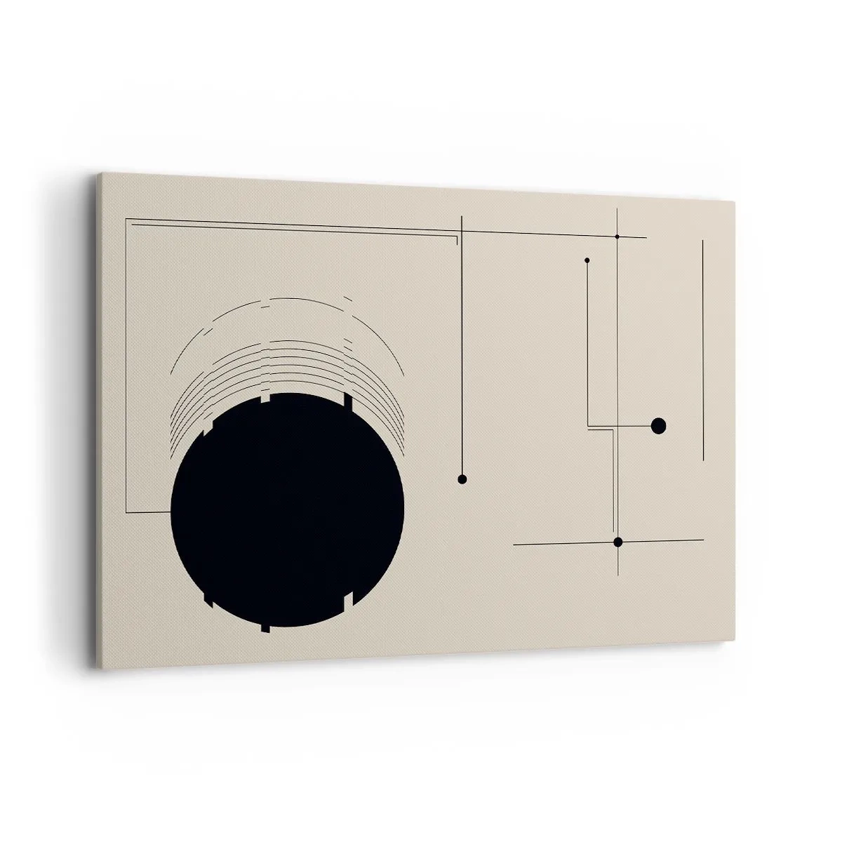 Bild auf Leinwand - Leinwandbild - Schwarze geometrische Linien und ein Kreis auf beigem Hintergrund - 100x70cm - Flexible und dynamische Komposition - Moderne Wanddekoration für Wohnzimmer und Schlafzimmer ARTTOR