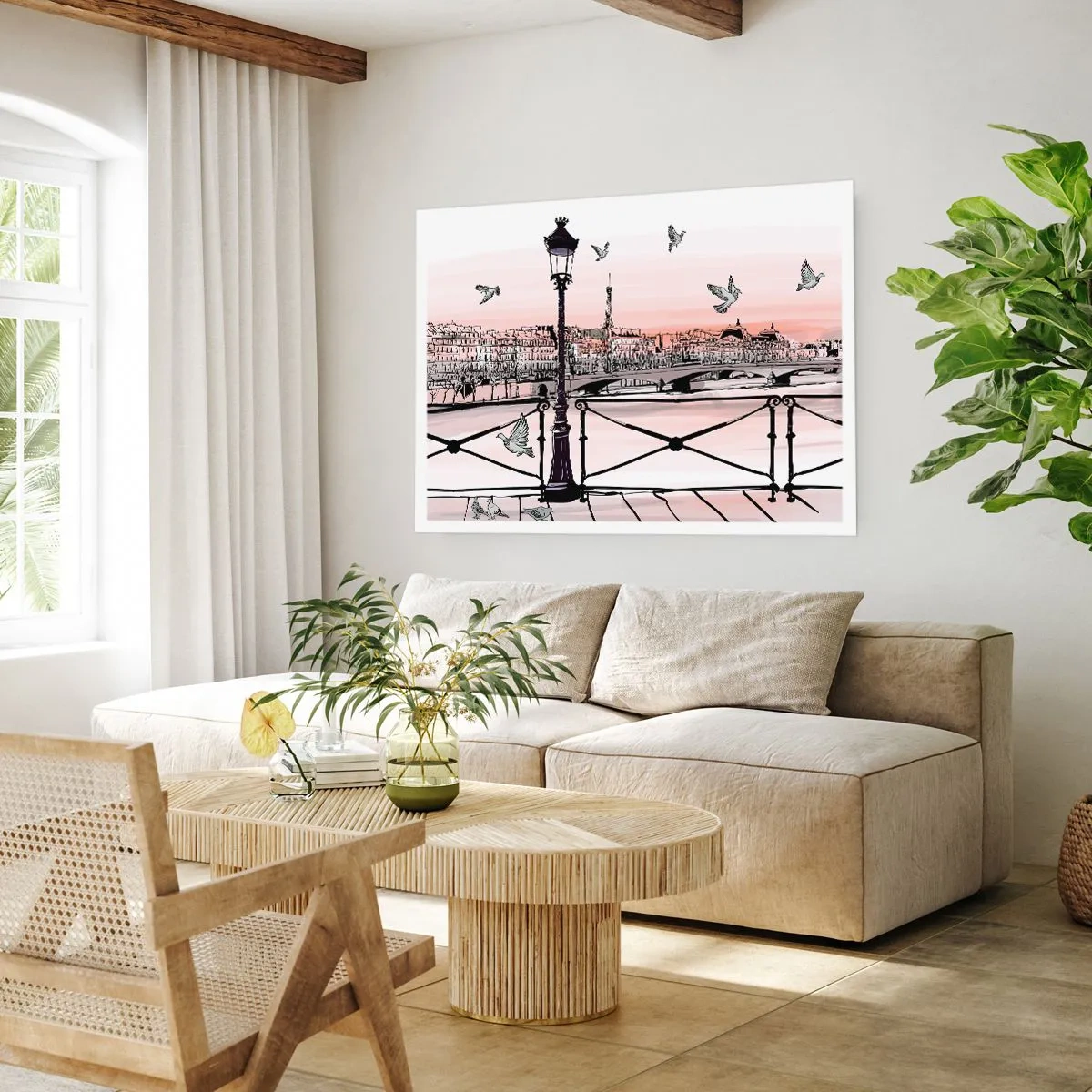 Poster - Pariser Ansicht mit einer Laterne und einer Brücke - 100x70cm - Über den Dächern von Paris - Moderne Wanddekoration für Wohnzimmer und Schlafzimmer ARTTOR