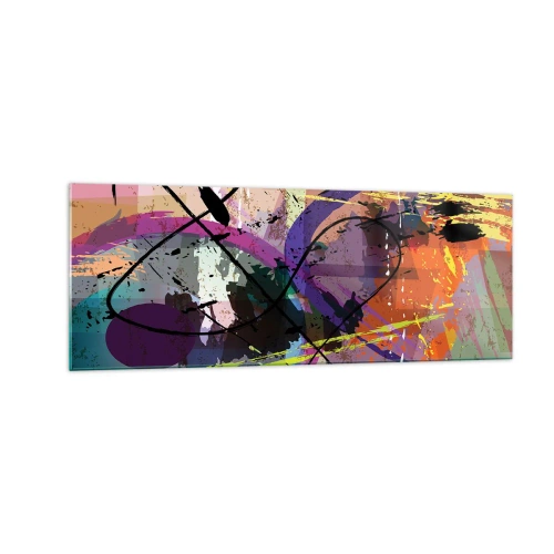 Glasbild - Bild auf glas - Ein farbenfrohes abstraktes Muster mit dynamischen Linien und Formen. - 140x50cm - Du kannst geradeaus oder umhergehen - Moderne Wanddekoration für Wohnzimmer und Schlafzimmer ARTTOR