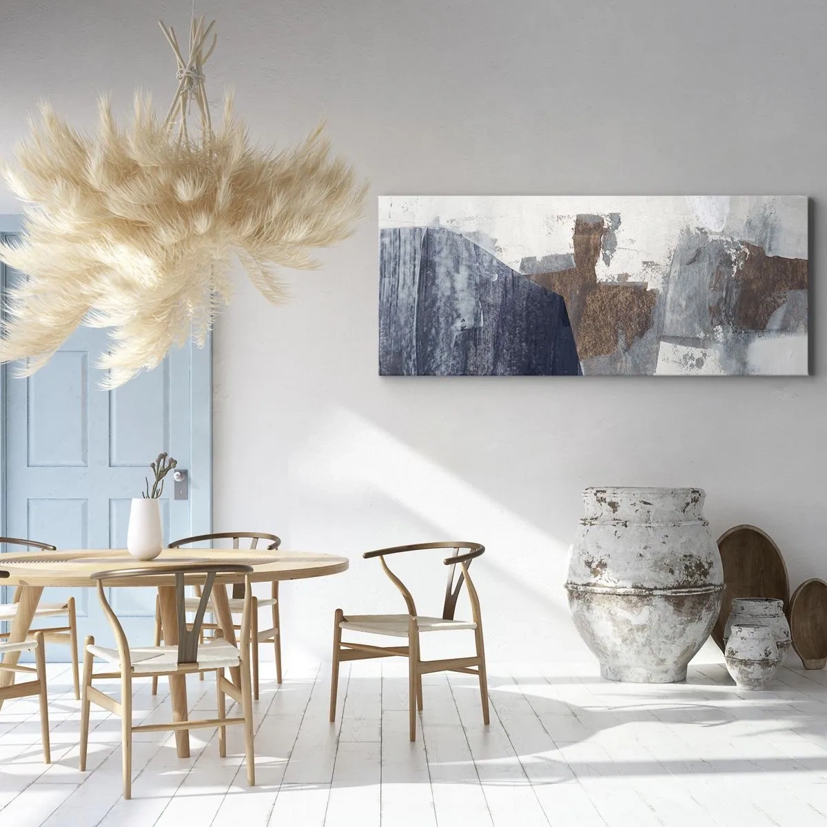 Bild auf Leinwand - Leinwandbild - Abstrakte Formen in Blau- und Brauntönen - 120x50cm - Blaue und braune Formen - Moderne Wanddekoration für Wohnzimmer und Schlafzimmer ARTTOR