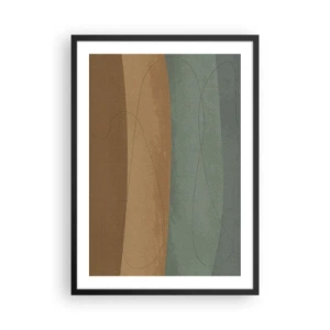 Poster in einem schwarzem Rahmen - Organische Linien auf erdigen und grünen Hintergründen - 50x70cm - Horizontale Komposition - Moderne Wanddekoration für Wohnzimmer und Schlafzimmer ARTTOR