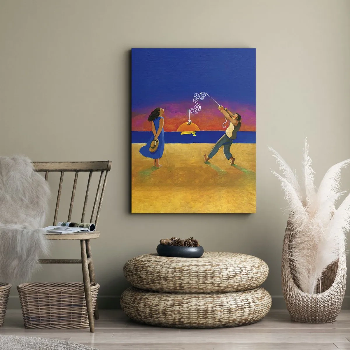 Bild auf Leinwand - Leinwandbild - Figuren am Meer bei Sonnenuntergang - 80x120cm - Mehr als ein Sternchen vom Himmel - Moderne Wanddekoration für Wohnzimmer und Schlafzimmer ARTTOR