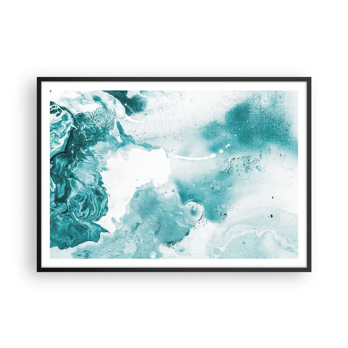 Poster in einem schwarzem Rahmen - Abstraktion in Blautönen mit zarten Akzenten in Weiß - 100x70cm - Morast von Blau - Moderne Wanddekoration für Wohnzimmer und Schlafzimmer ARTTOR