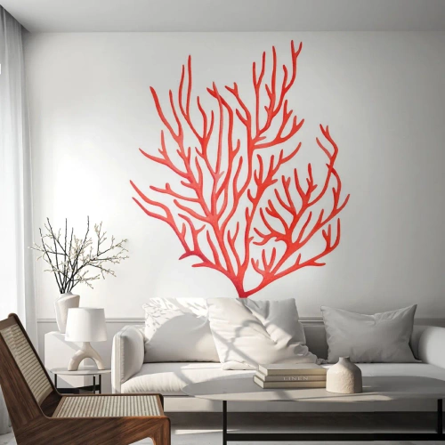 Fototapete Premium Sand - Rote Koralle mit zarten Zweigen auf weißem Hintergrund - 100x70cm - Korallenfiligran - Moderne Wanddekoration für Wohnzimmer und Schlafzimmer ARTTOR