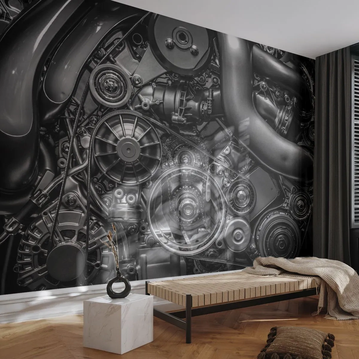 Fototapete Premium Canvas - Die Poesie der Mechanik - Motor, Mechaniker, Metall - 400x280 cm