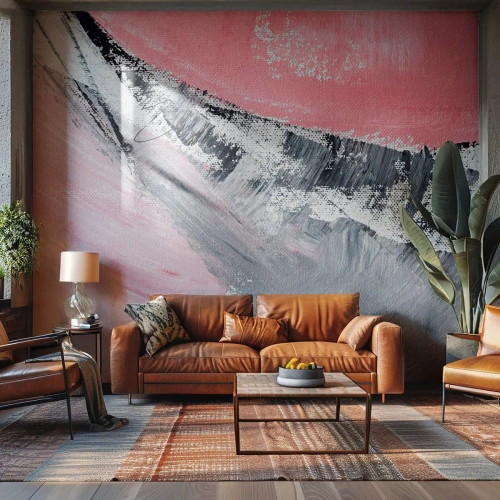 Fototapete Standard Eco - Rosa und graues abstraktes Gemälde mit dynamischen Strichen - 100x70cm - Passende Komposition - Moderne Wanddekoration für Wohnzimmer und Schlafzimmer ARTTOR