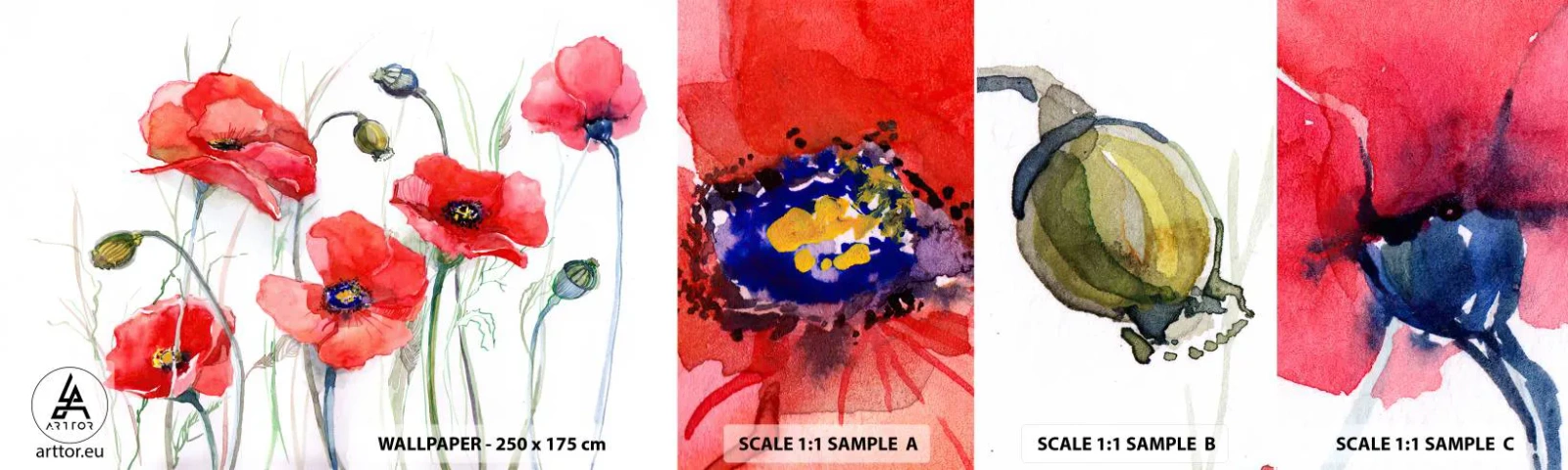 Fototapeten Muster Selbstklebend Deluxe Sticker - Polnische Blumen - Blumen, Mohn, Natur - 100x30 cm