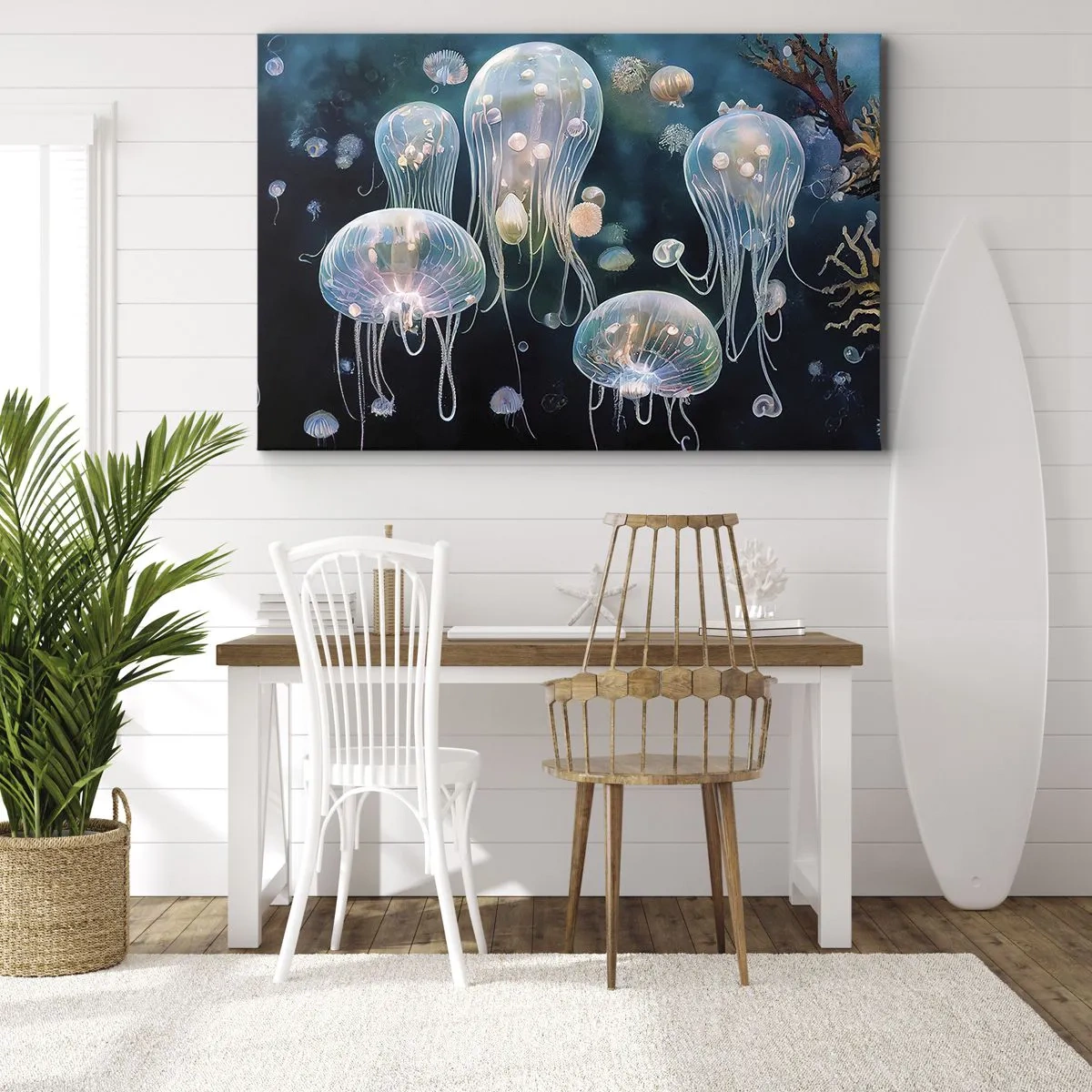 Bild auf Leinwand - Leinwandbild - Zarte Quallen in der Unterwasserwelt - 120x80cm - Unterwasserball - Moderne Wanddekoration für Wohnzimmer und Schlafzimmer ARTTOR
